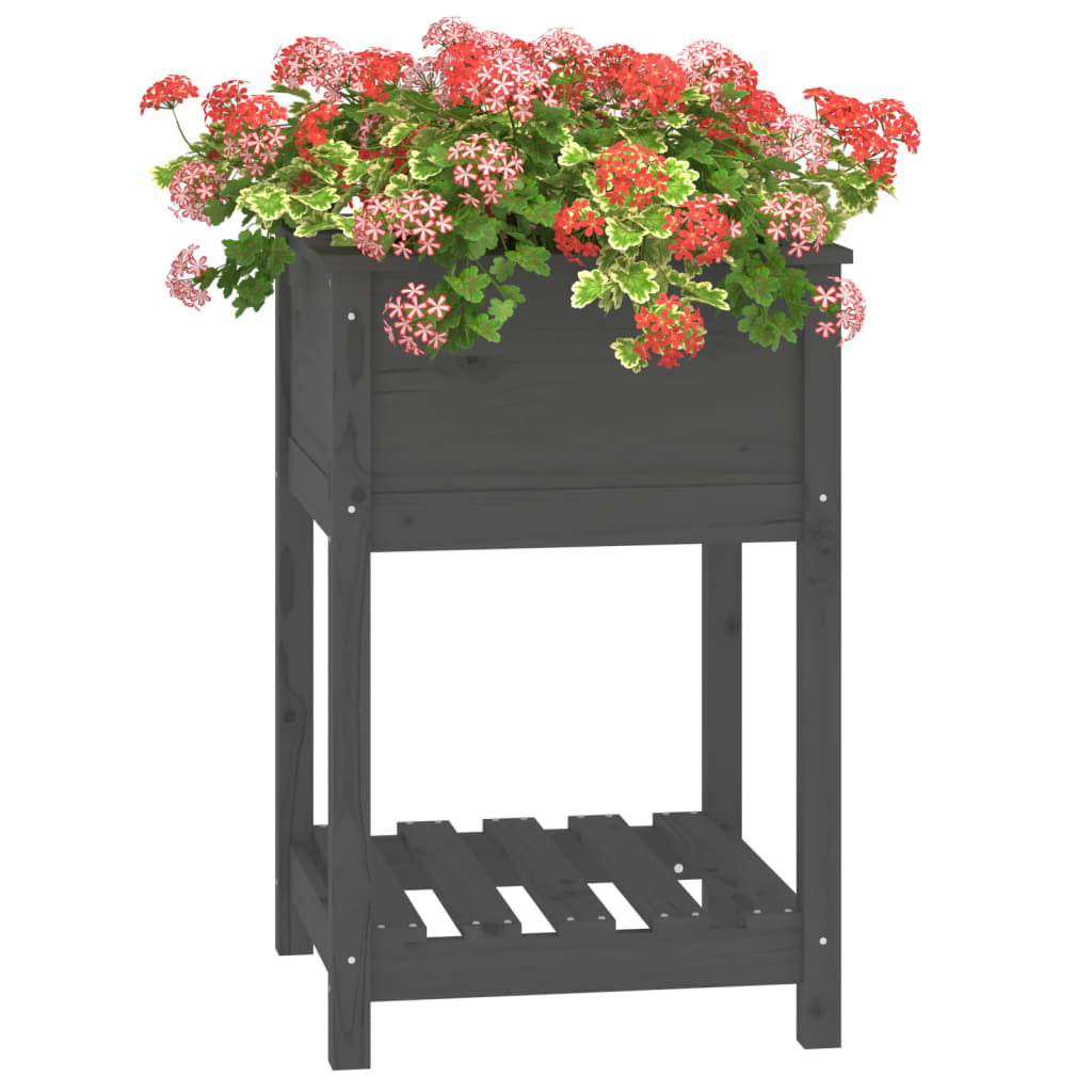 vidaXL Jardinera con estante madera maciza de pino gris 54x34,5x81 cm