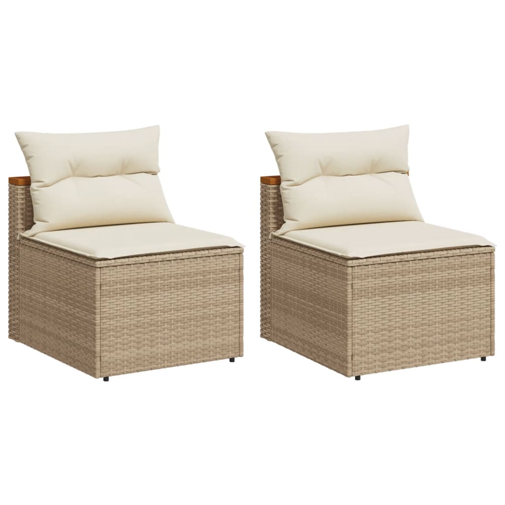 vidaXL Sofá de jardín sin reposabrazos 2 uds y cojines ratán PE beige
