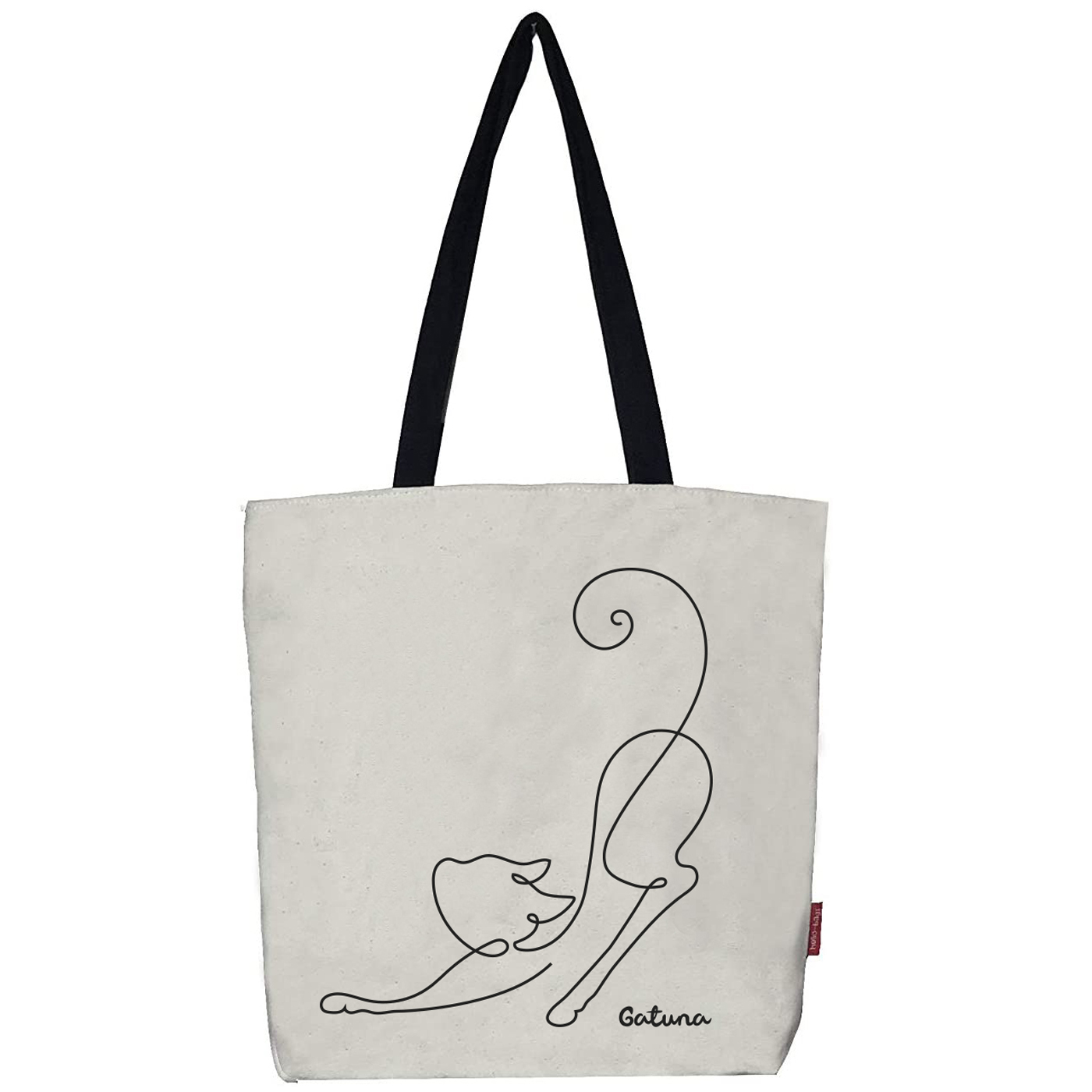 Hello-Bags. Bolso tote bag con cremallera, forro y bolsillo interior. Exterior: Algodón 100%. Incluye sobre kraft de regalo. Modelo GATUNA. Color: Crudo / Negro. Medidas: 37x38 cm.