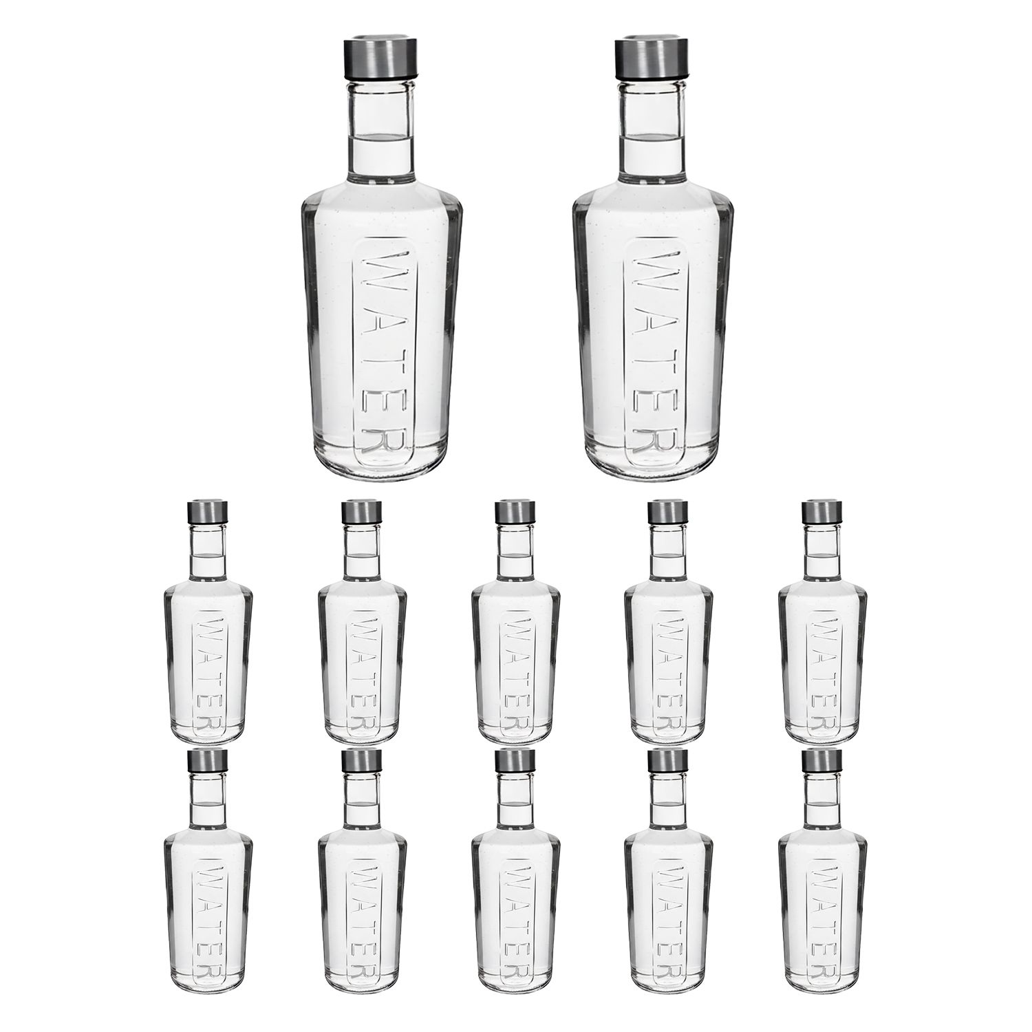 Botella de Cristal para Agua. Pack 6, 12 o 24 Botellas con Tapón de Acero. Botella Reutilizable, Grande, Transparente y Resistente. Apta para Nevera y Lavavajillas