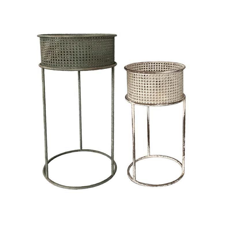 MACETERO SET 2 METAL 33X33X70 ENVEJECIDO BLANCO FIJALO MC206186
