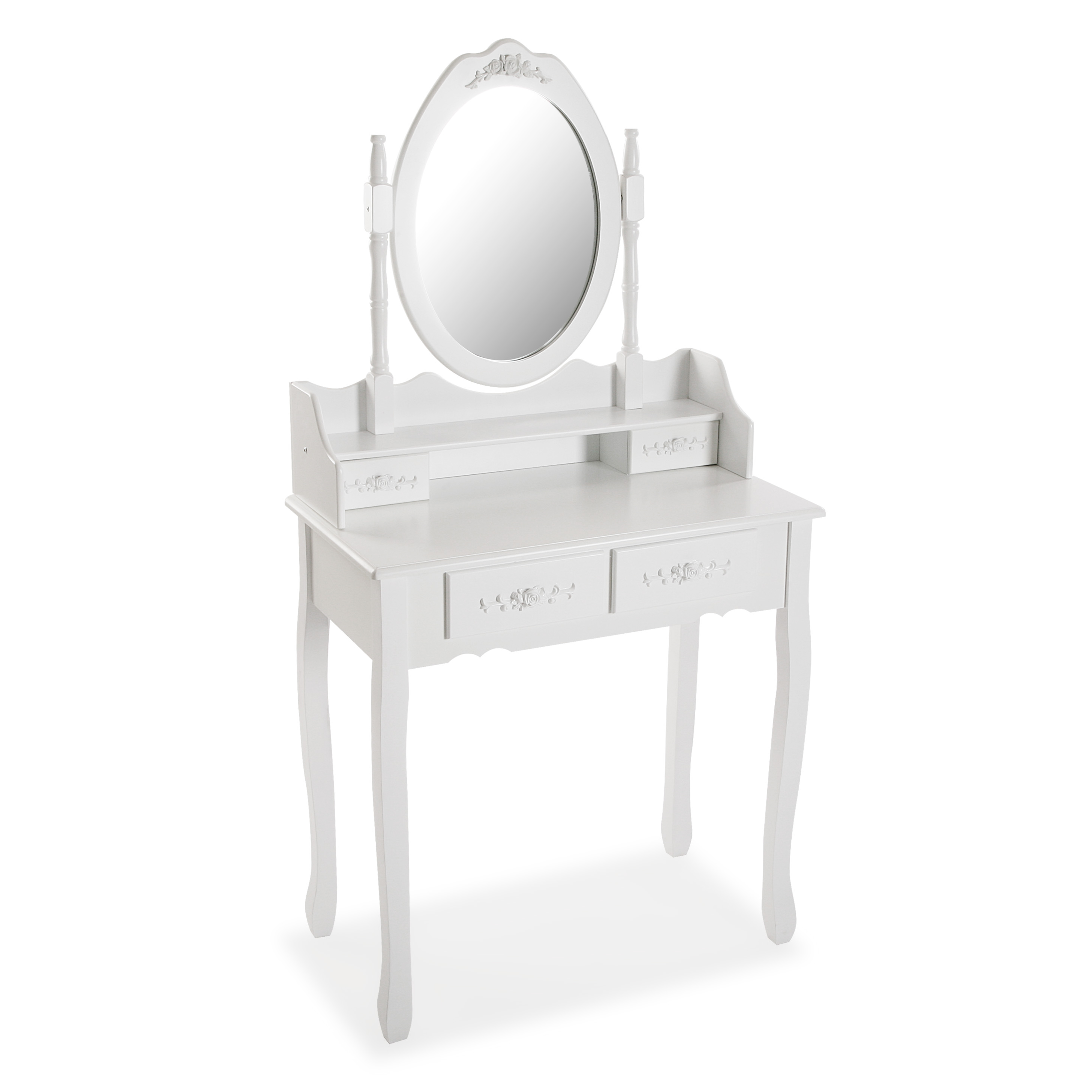Versa Camila Tocador Maquillaje con Espejo y Cajones. Tocador Estilo Antiguo Clásico, , Medidas (Al x L x An) 146 x 40 x 75 cm, Madera y Espejo, Color Blanco