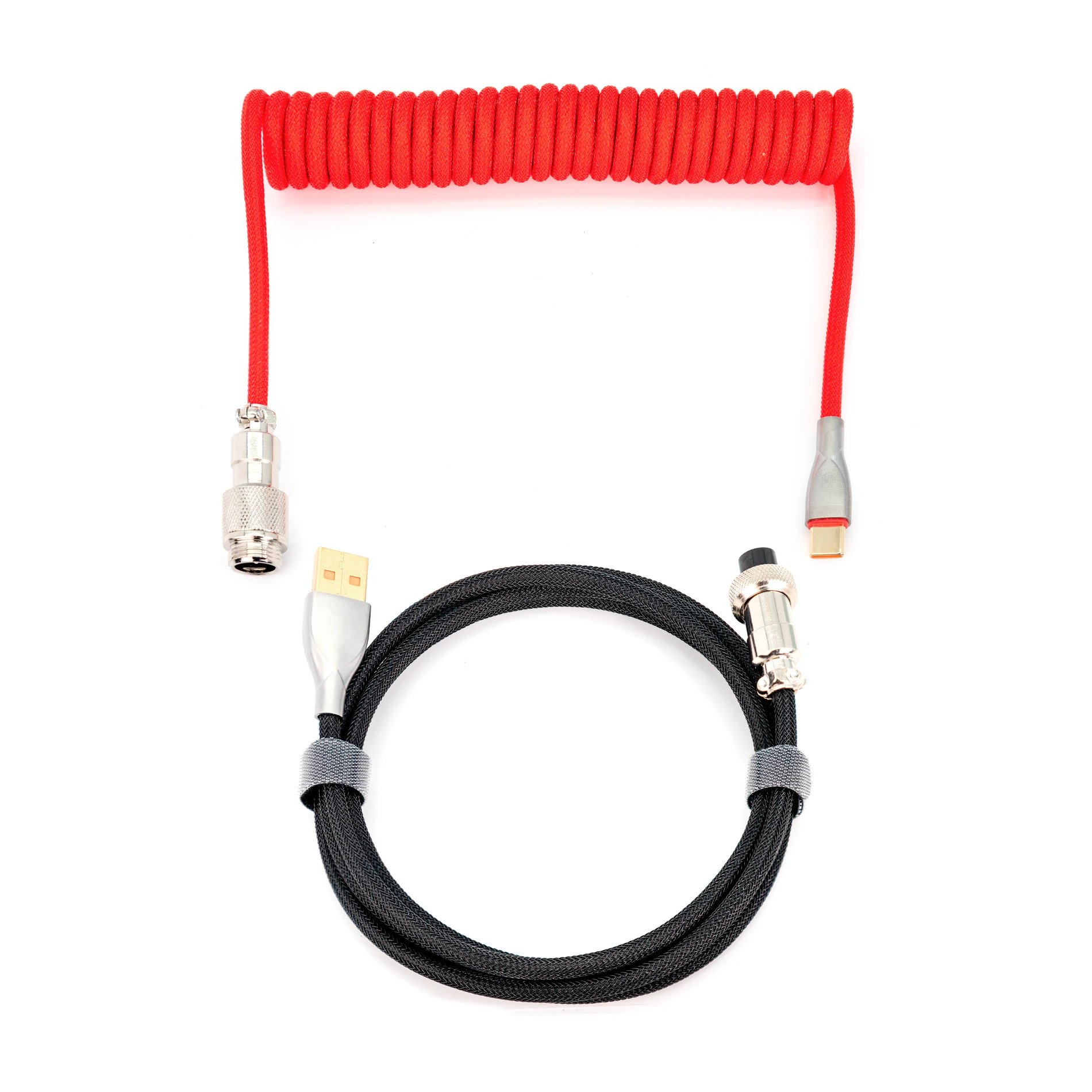 Phoenix - Cable aviador en espiral PHKIORU-RB con conector USB-C para teclados gaming, antienredos y flexible, diseño negro y rojo