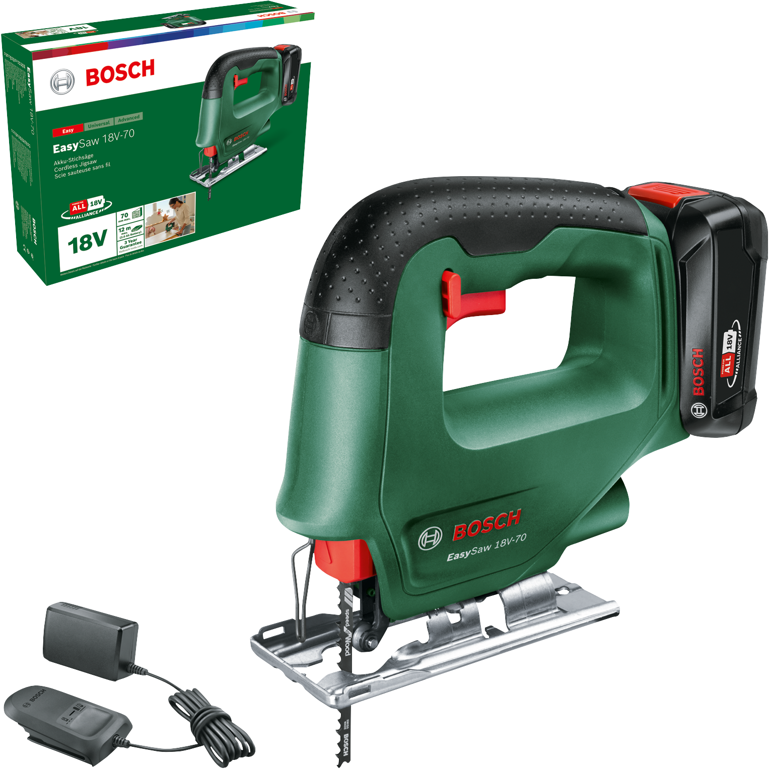BOSCH 0603012002 Sierra de calar a batería EasySaw 18V-70 (Incluye batería y cargador)