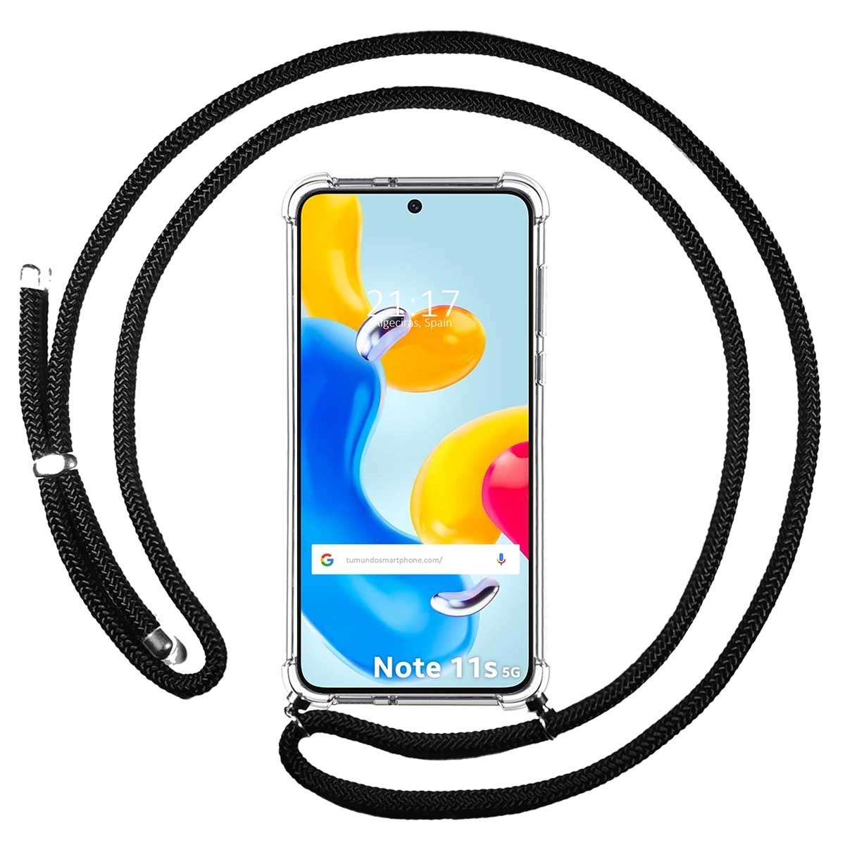 Funda Colgante Transparente para Xiaomi Redmi Note 11s 5G con Cordon Negro