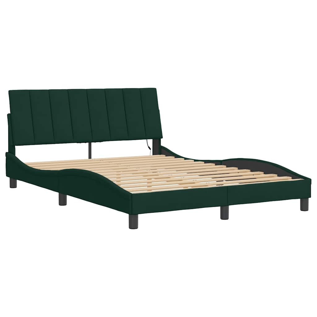 vidaXL Estructura de cama con LED sin colchón Hanko terciopelo verde oscuro 140x200 cm