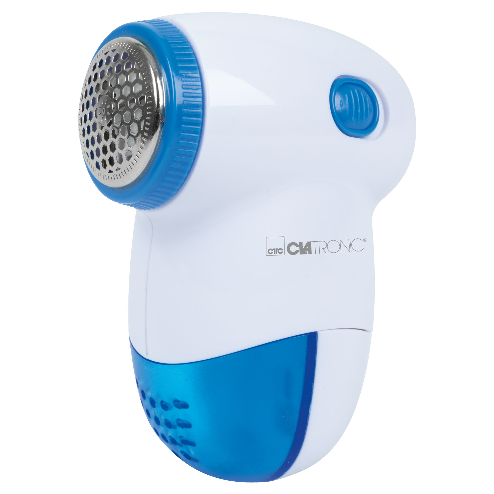 Clatronic TC 3758 Quitapelusas Eléctrico, Elimina Pelotillas Ropa, Cuchillas Acero Inoxidable, Depósito Extraíble, , Blanco/azul
