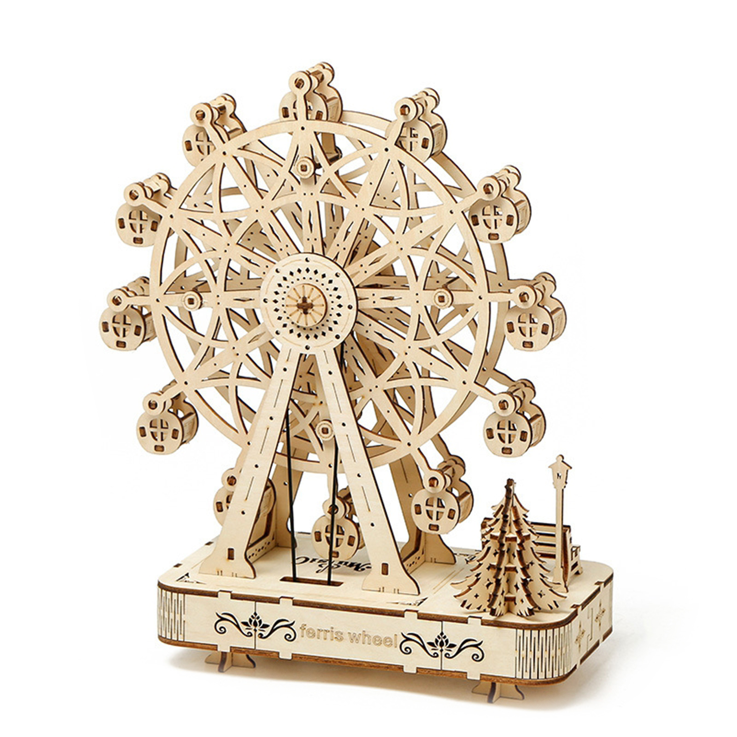DAM. Maqueta de Madera 3D, diseño de Noria con música y movimiento mecánico. 133 piezas. 23x12x29cm.