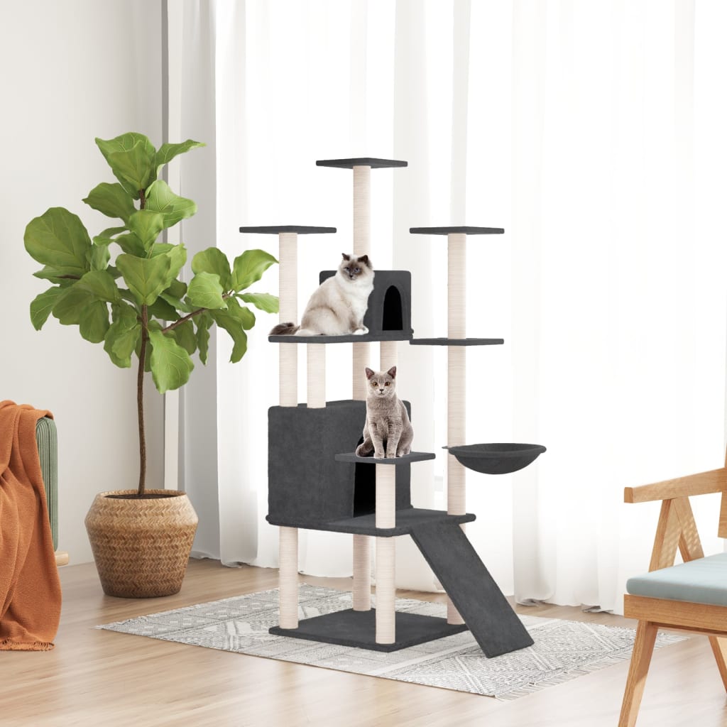 vidaXL Rascador para gatos con postes de sisal 154 cm torre para gatos Color Crema,  Gris claro,  Gris oscuro y mas