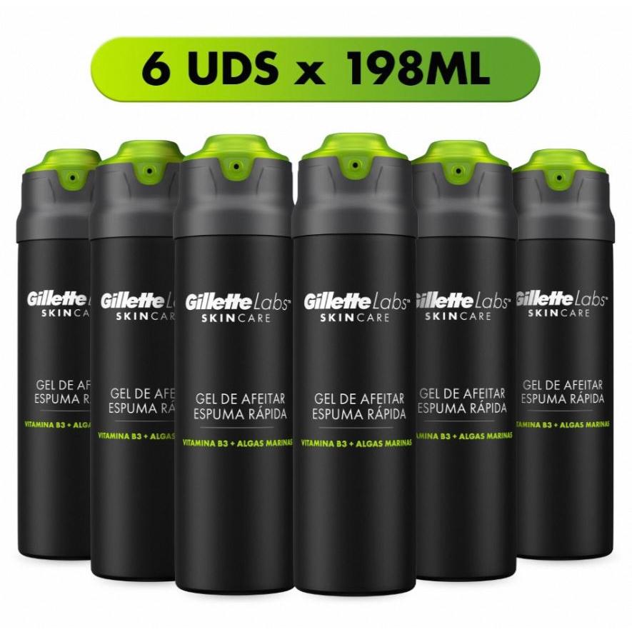 Gillette Labs Gel de Afeitar con Espuma Rápida, Refresca, Calma y Protege Contra La Irritación de la Piel Durante el Afeitado, Fácil Aclarado, Pack 6 x 200 ml