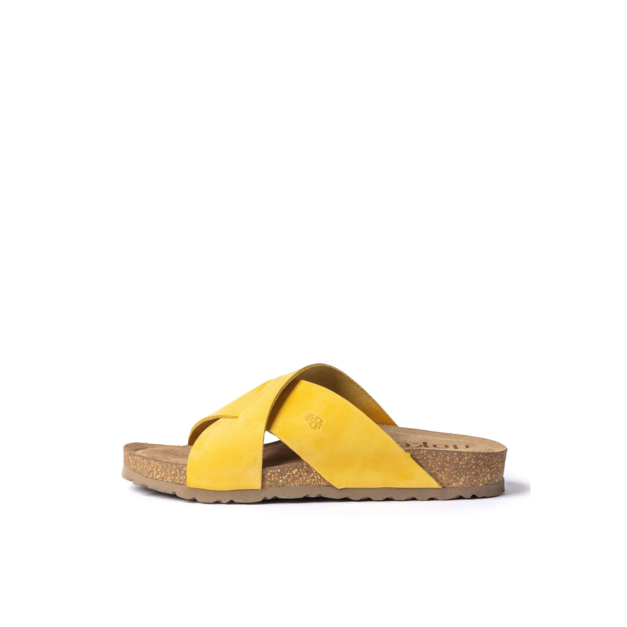 YOKONO sandalia plana JERBA-300 AMARILLO | Zapatos mujer Primavera-Verano | Piel vacuna  Nobuck | 2 CM