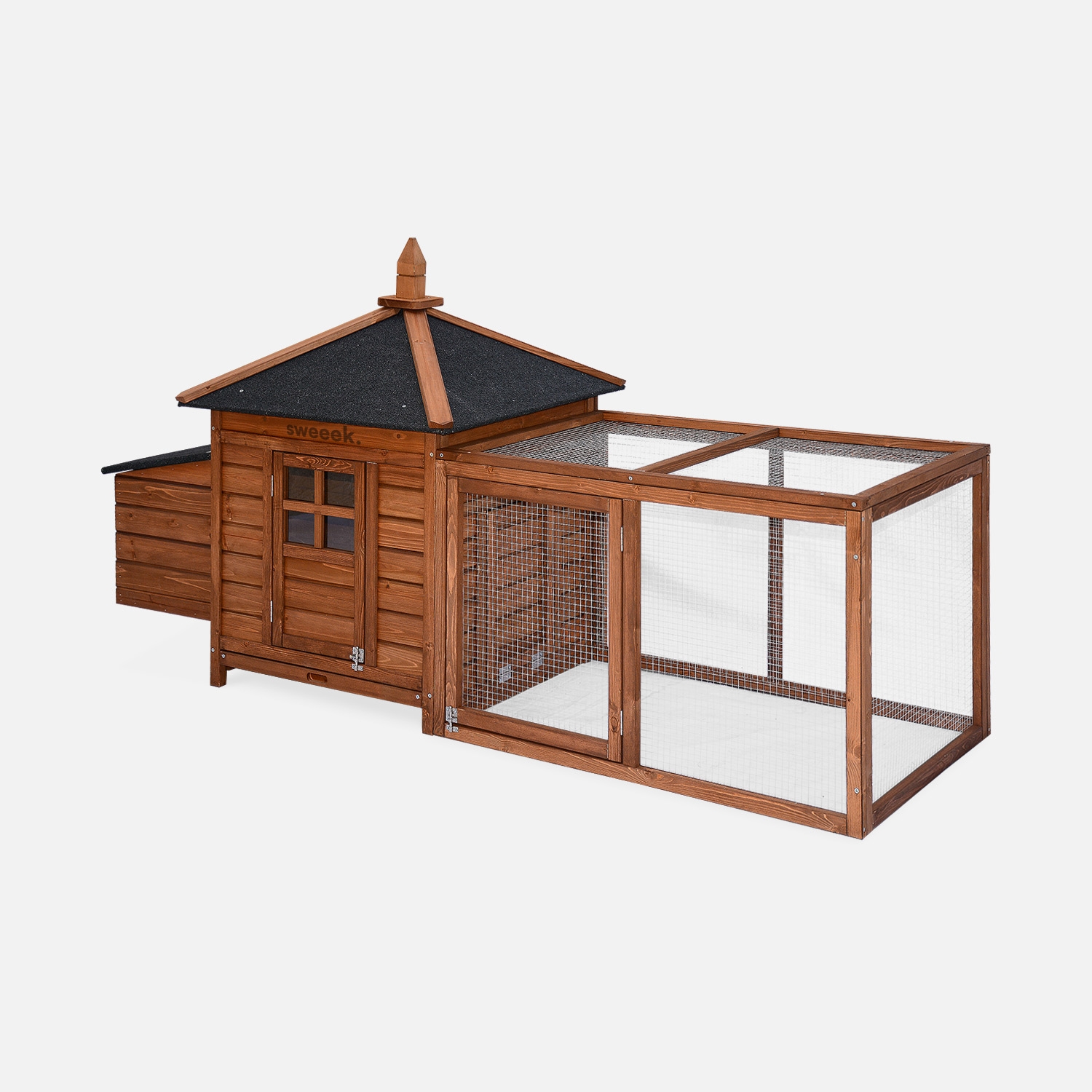 sweeek - Gallinero de madera con corral para 2 gallinas , Java , 196x73x98