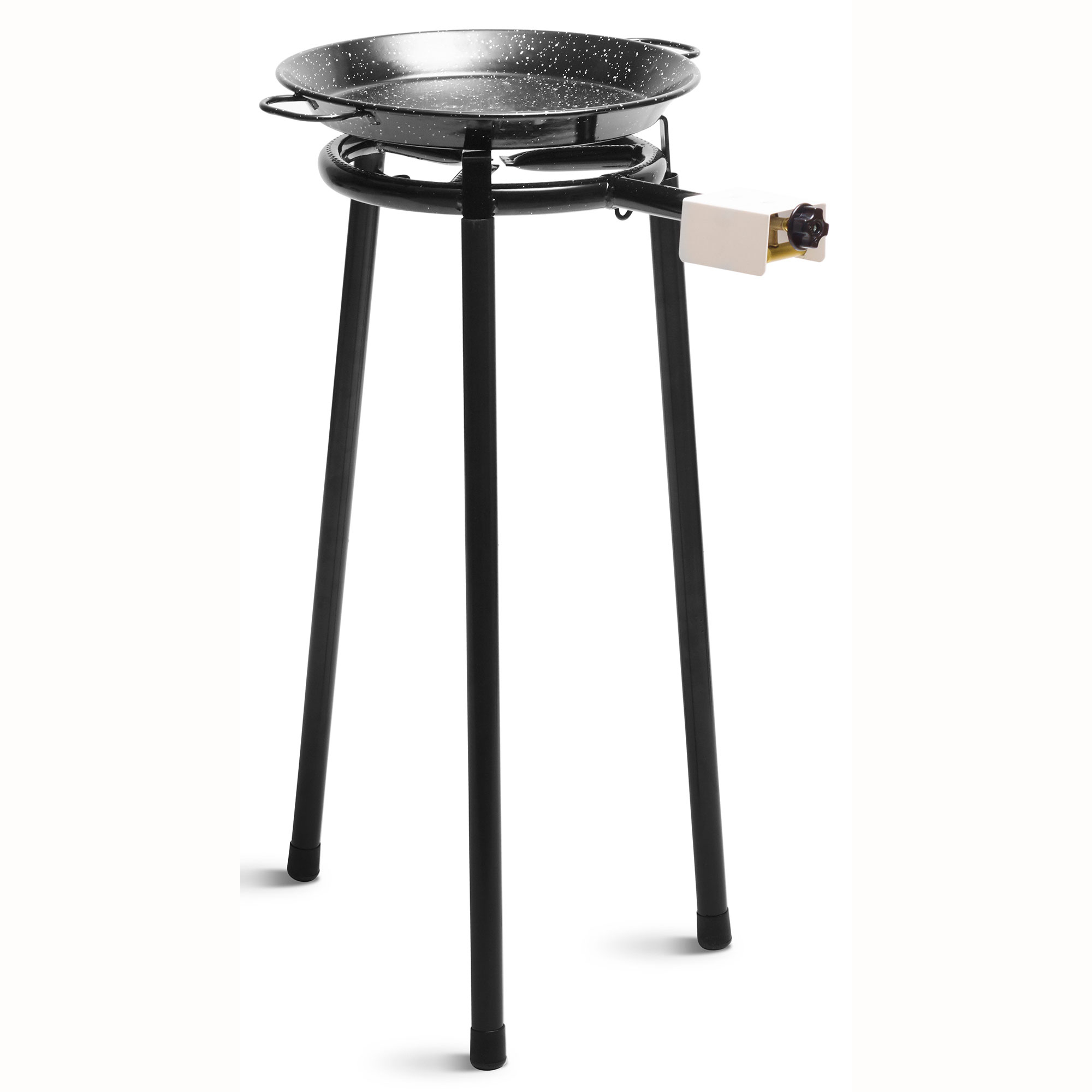 Briebe MINI Set Paellero Gas 30cm +Paellera Esmaltada 38cm 8 Raciones +Soporte Robusto 3 Patas, Kit Paella, , Negro