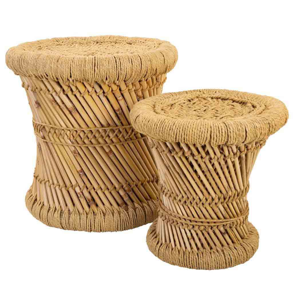 Set 2 Taburetes De Bambu Y Cuerda Natural, El mejor complemento para tu hogar