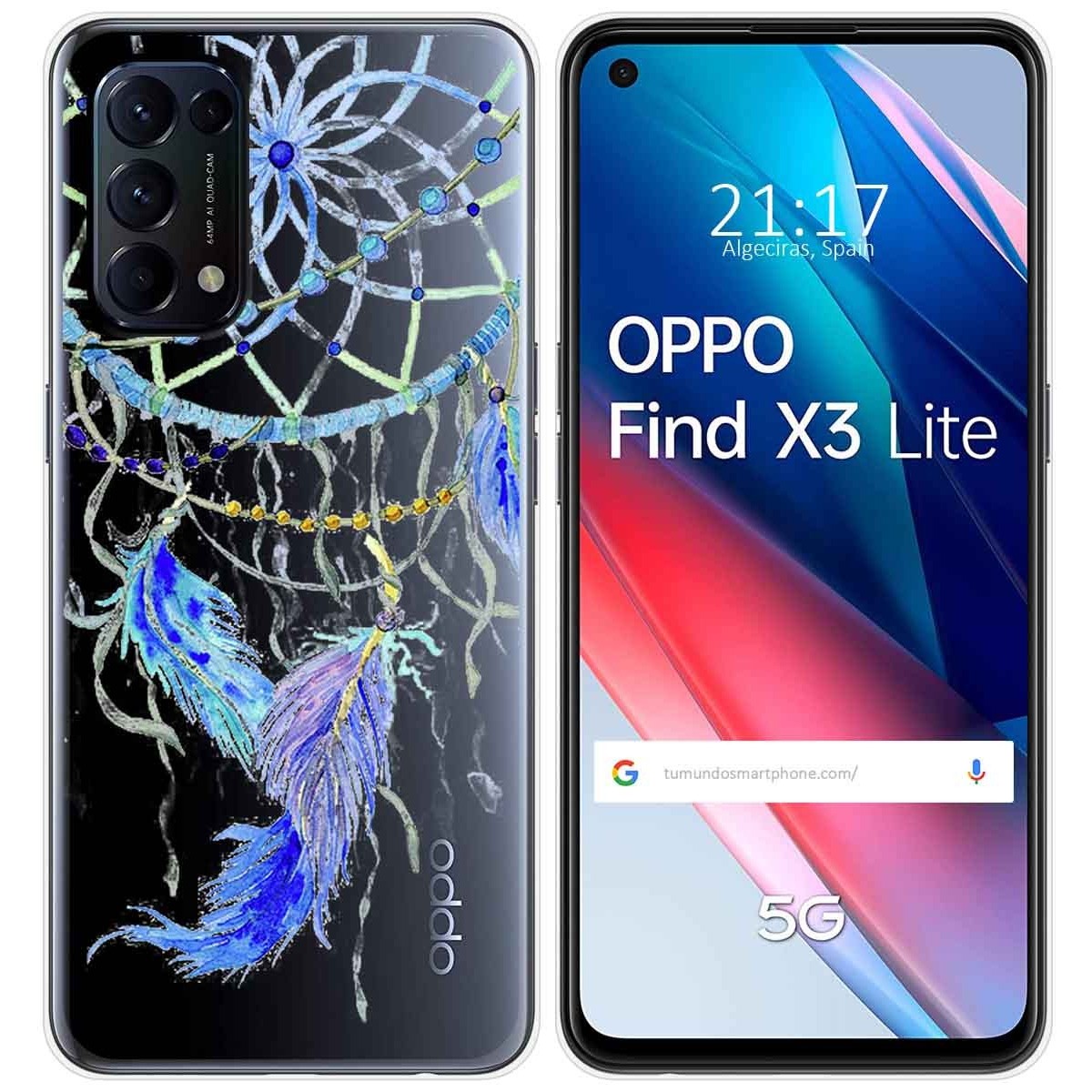 Tumundosmartphone Funda Gel Transparente para Oppo Find X3 Lite 5G diseño Plumas Dibujos