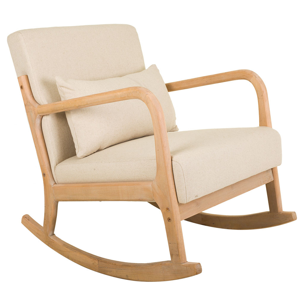 Wonderlust Deco - Sillón balancin de madera tapizado color crema 66x88x47/78 Beige 66x88x47/78h cm