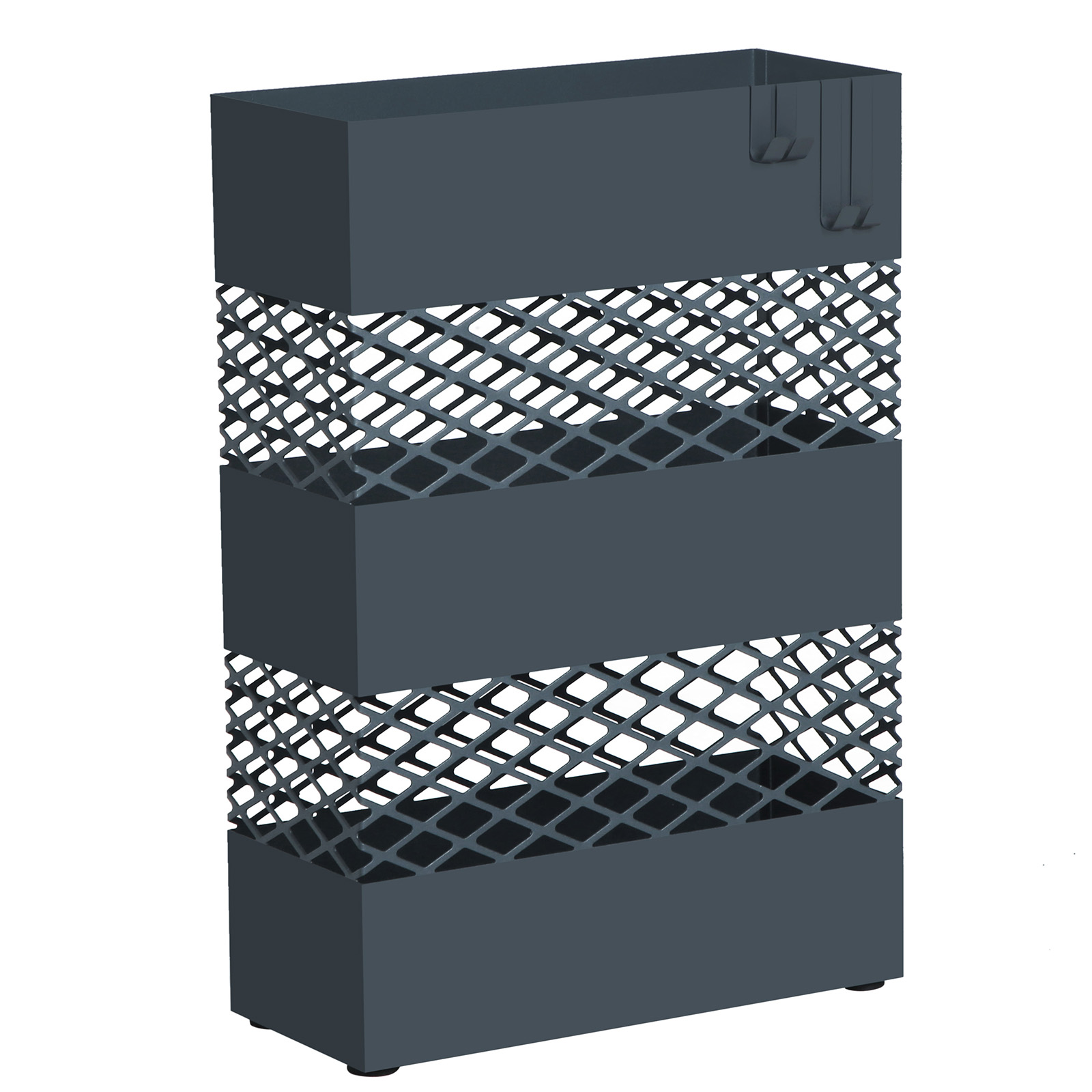SONGMICS Paragüero de Metal, Paragüero Rectangular, 28 x 12 x 41 cm, con Recipiente de Agua, Diseños Calados, Gris Antracita