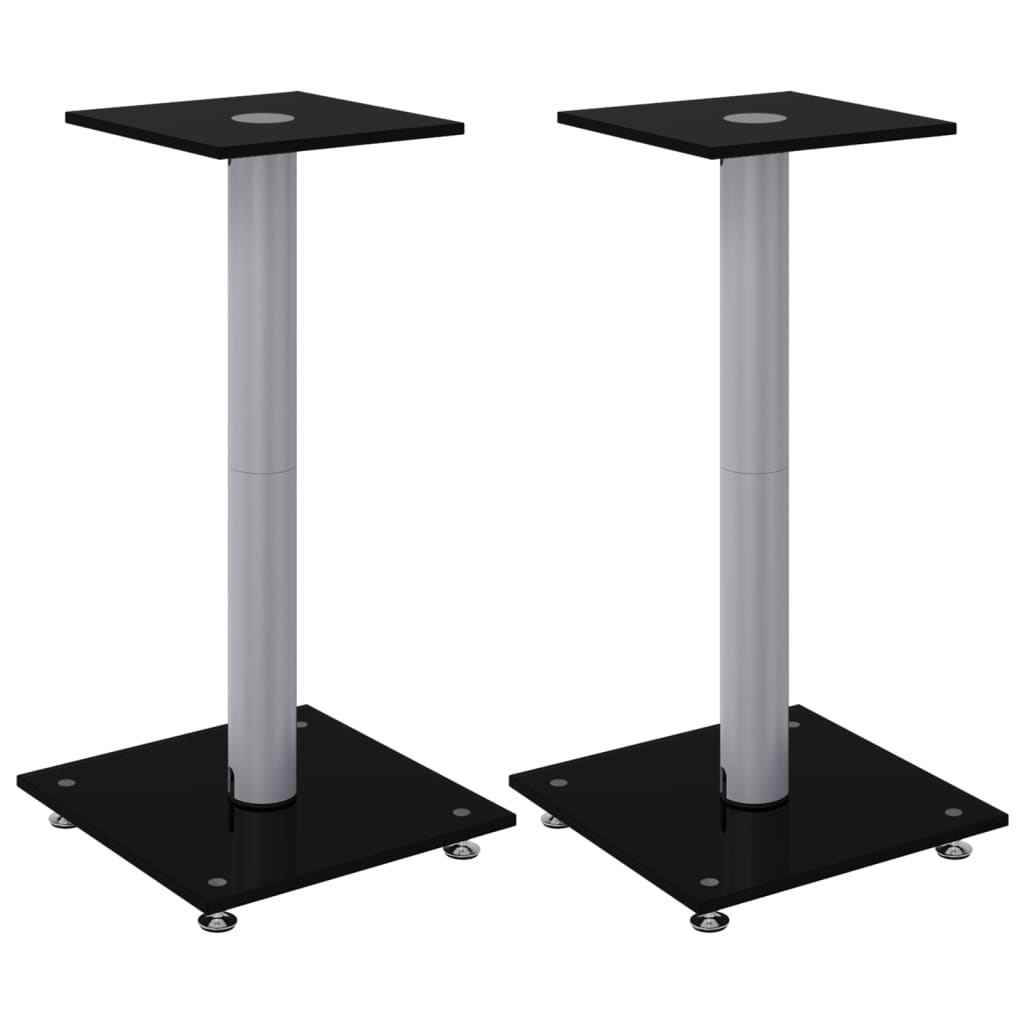 vidaXL Soportes de altavoces 2 uds vidrio templado 1 pilar Color Negro,  Negro y plateado,  Plateado y mas
