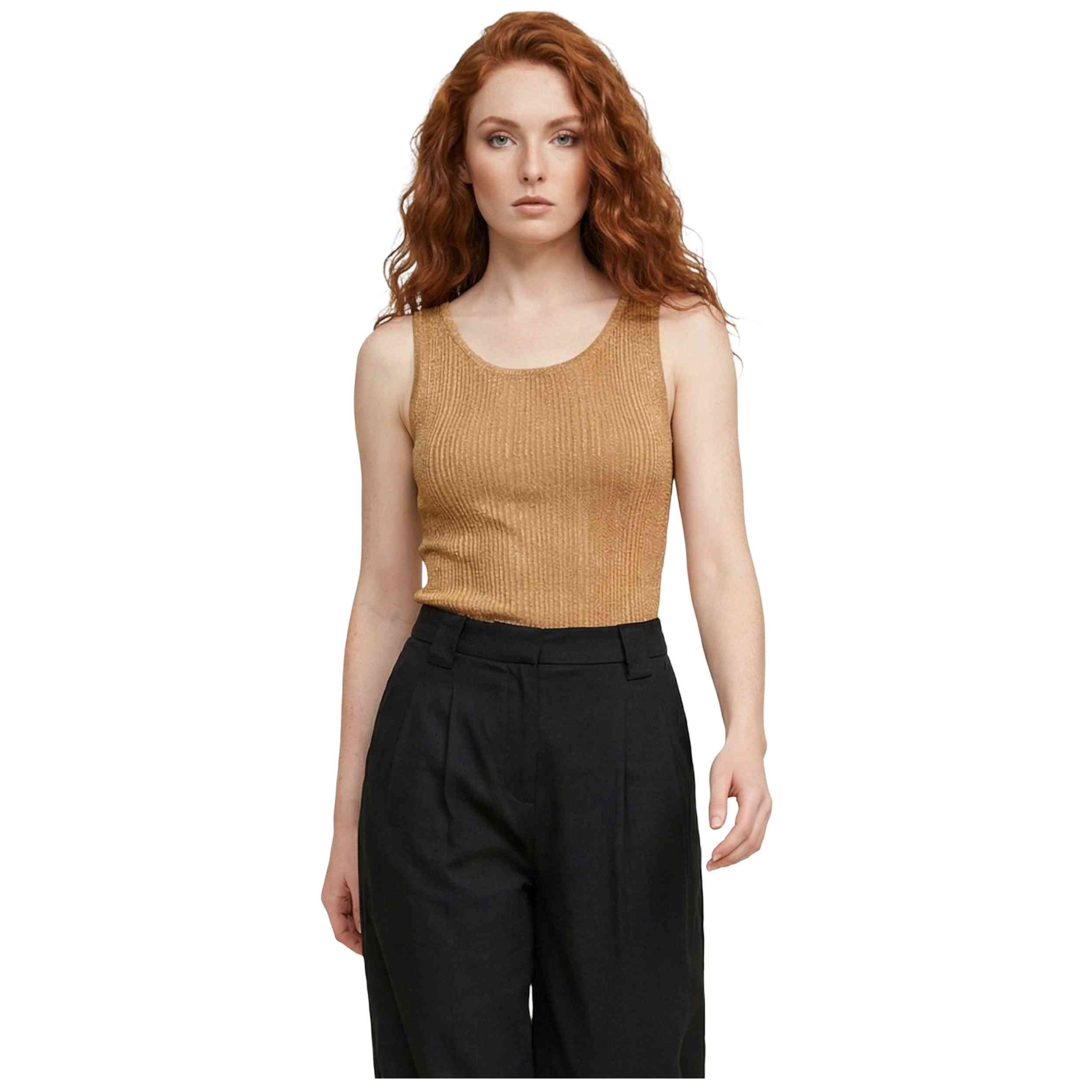 Camiseta Only modelo Onlanna Sl Glitter Rib Top Knt en color Dorado