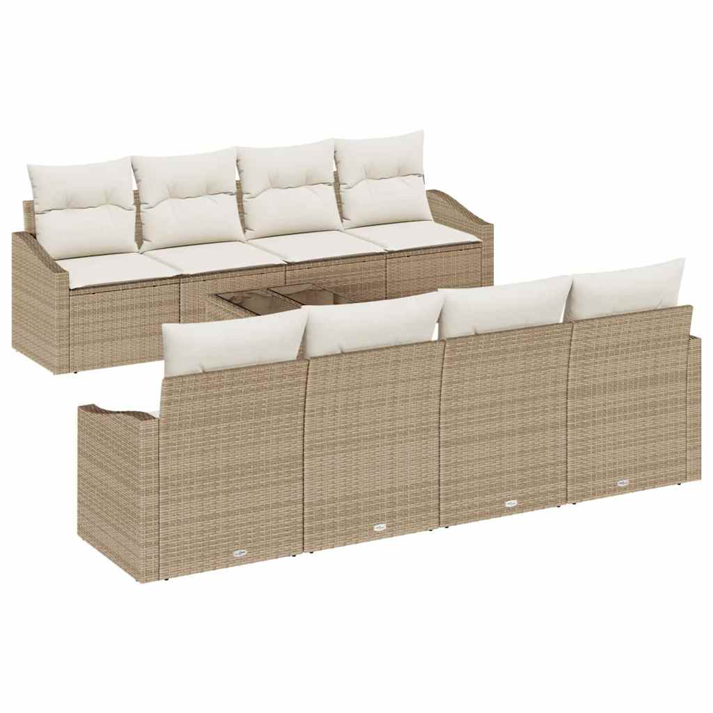 vidaXL Juego de Sofá con cojín 9 pcs Beige y Crema ratán sintético
