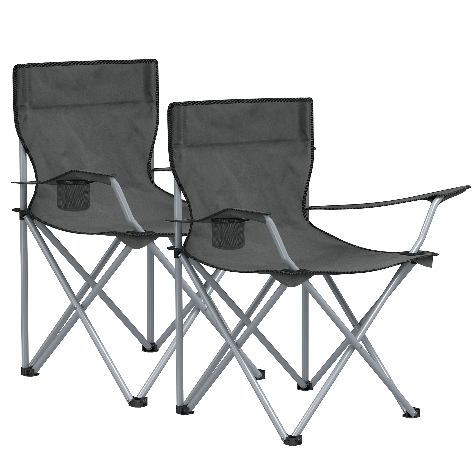 SONGMICS Sillas de Camping, Juego de 2 Sillas de Exterior, Apoyabrazos, Bolsillo para Tazas, Portátil, Plegable, Carga de 120 kg, Acampada, Jardín, Pesca, Playa, Terraza, Verde Militar/Gris Pizarra/Negro/Azul Oscuro
