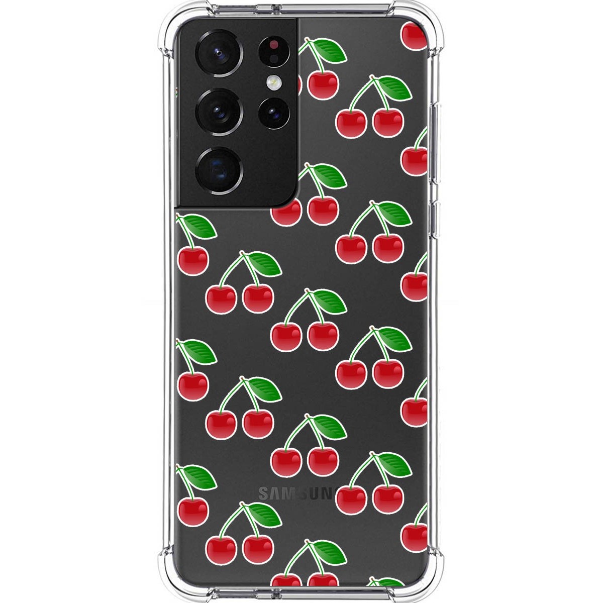 Tumundosmartphone Funda Silicona Antigolpes para Samsung Galaxy S21 Ultra 5G diseño Cerezas Dibujos
