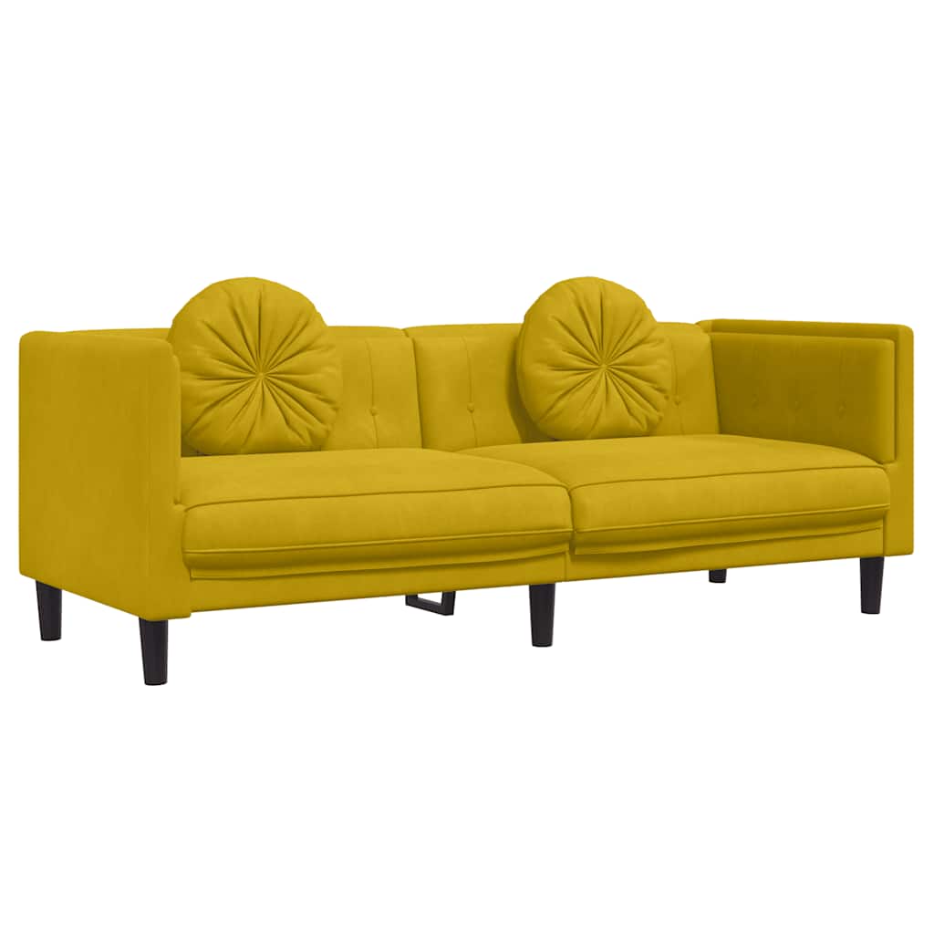 Sofá con cojines 3 plazas terciopelo amarillo