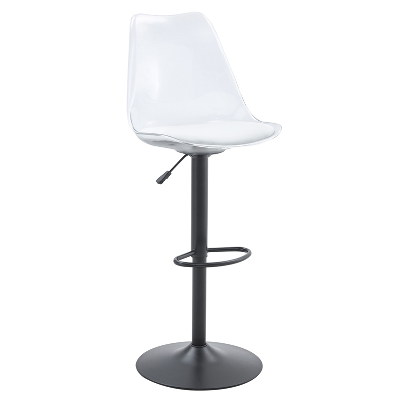 Lot de 2 tabourets de bar réglables avec dossier transparent, assise en PU et structure métallique noire