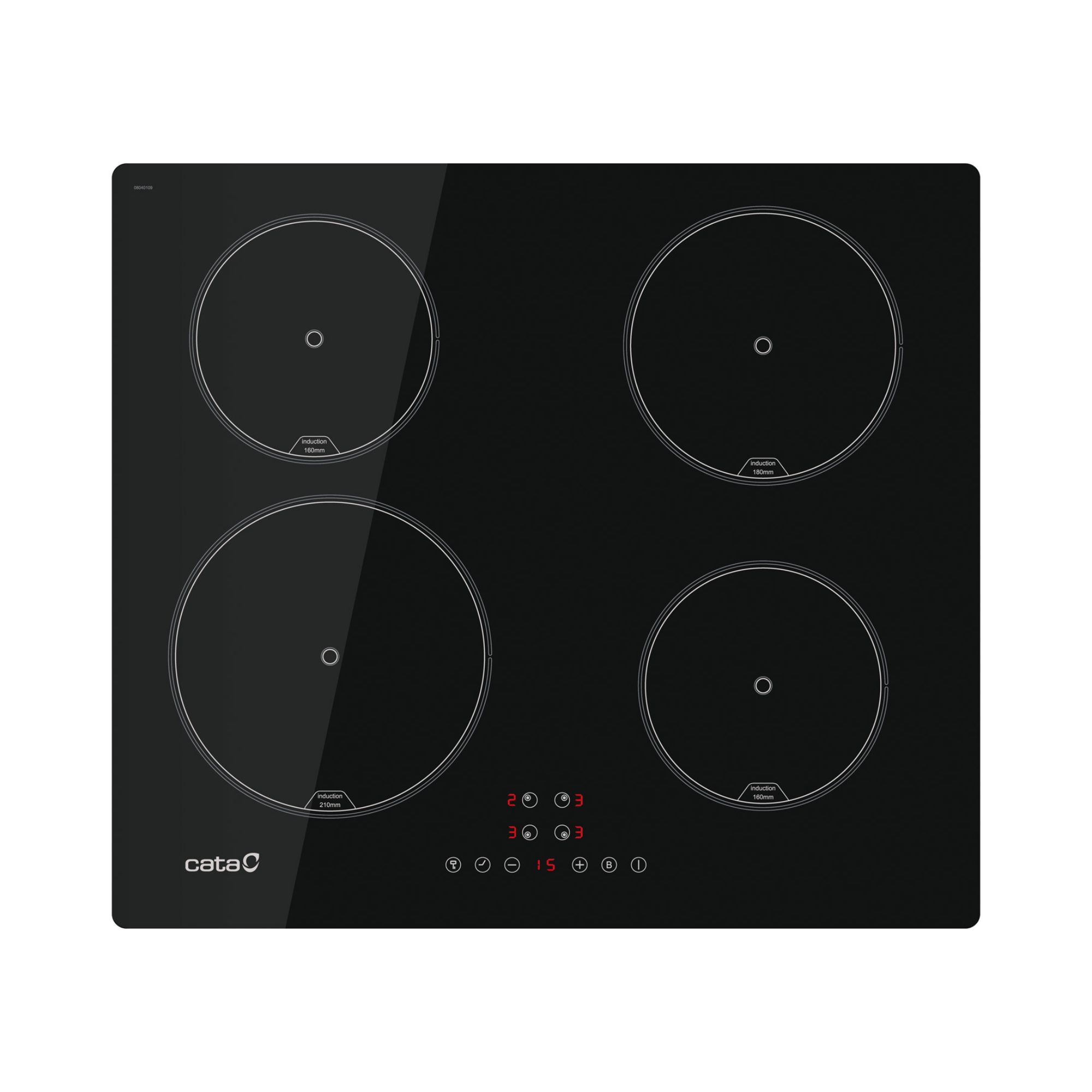 Cata Placa Inducción IB 6324E2 BK 4 Zonas Cocción Gran Potencia 12W Bajo Consumo Anchura 59cm Control Táctil 9 Niveles Potencia+ Booster Bloqueo Seguridad Bloqueo de Niños Indicador Calor Detección Automática Recipientes Protección Líquidos Color Negro