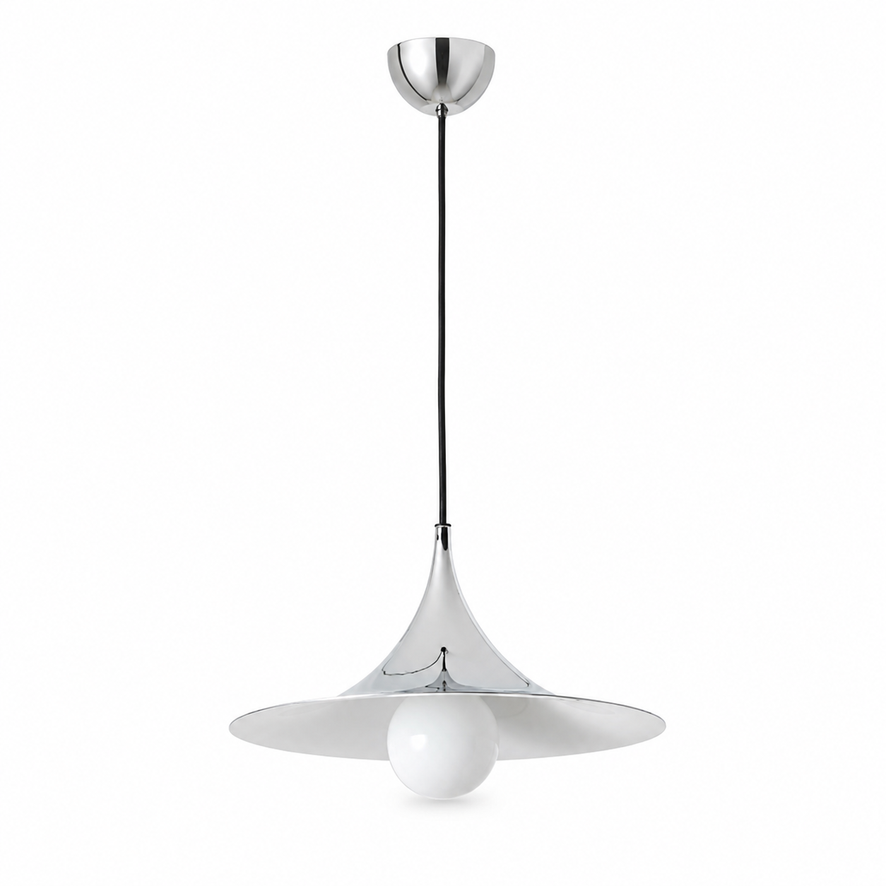 ALPINALUZ Lámpara Colgante Cromada Tipo Trompeta Ø30 cm, Cable Largo 380 cm, Casquillo E14 para Salón y Comedor