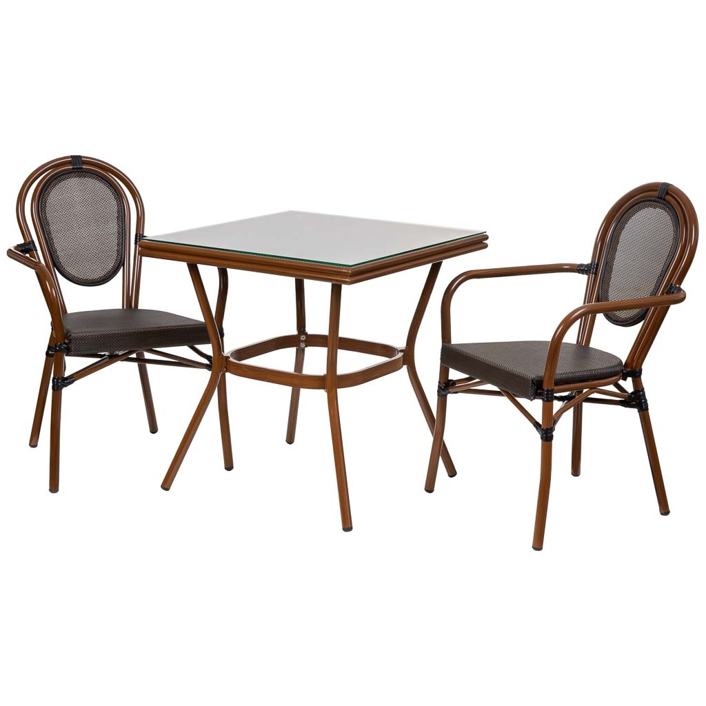 Wonderlust Deco - Conjunto de mesa y 2 sillas marrón, mesa:70x70x72.silla(2):55x58x88 Marrón mesa:70x70x72,silla(2):55x58x88h cm