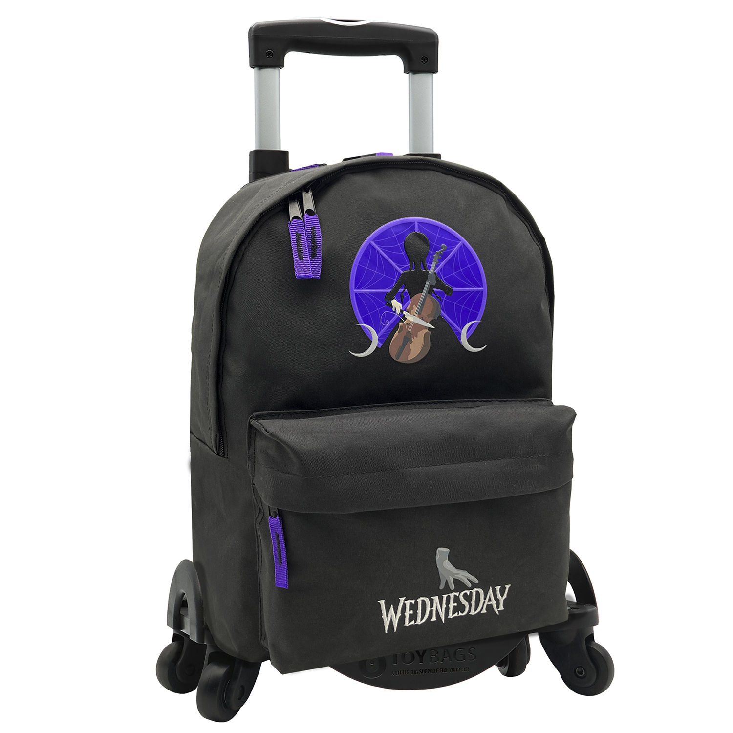 DAM Wednesday Miércoles violonchelo mochila Americano con compartimento portalaptop + carro con protección lateral y stoper frontal, 4 ruedas multidireccionales. 31x18x42 Cm. Color: Negro