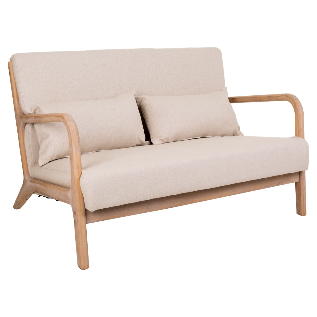 WANDERLUST DECO Sofá de madera tapizado color crema 122x85x74h cm. No viene montado.Tiene 2 puertas