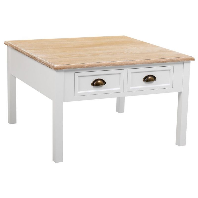 Kit Mesa De Centro De Madera De 2 Cajones Blanco 80x80x50cm, El mejor complemento para tu hogar
