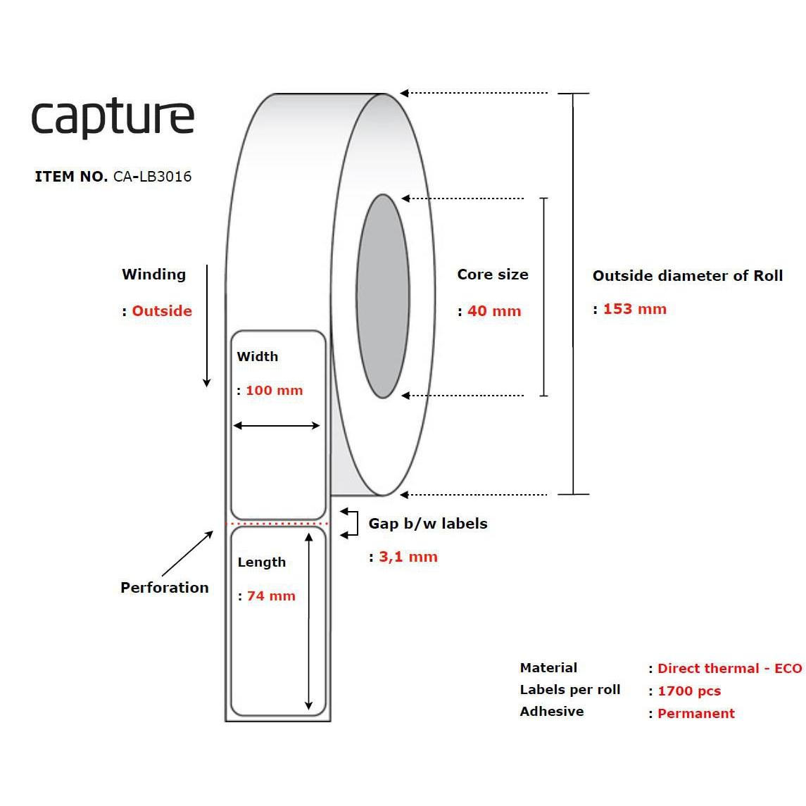 Capture Etiqueta Adhesiva 100x74 Núcleo 40 para Impresora Láser Jet
