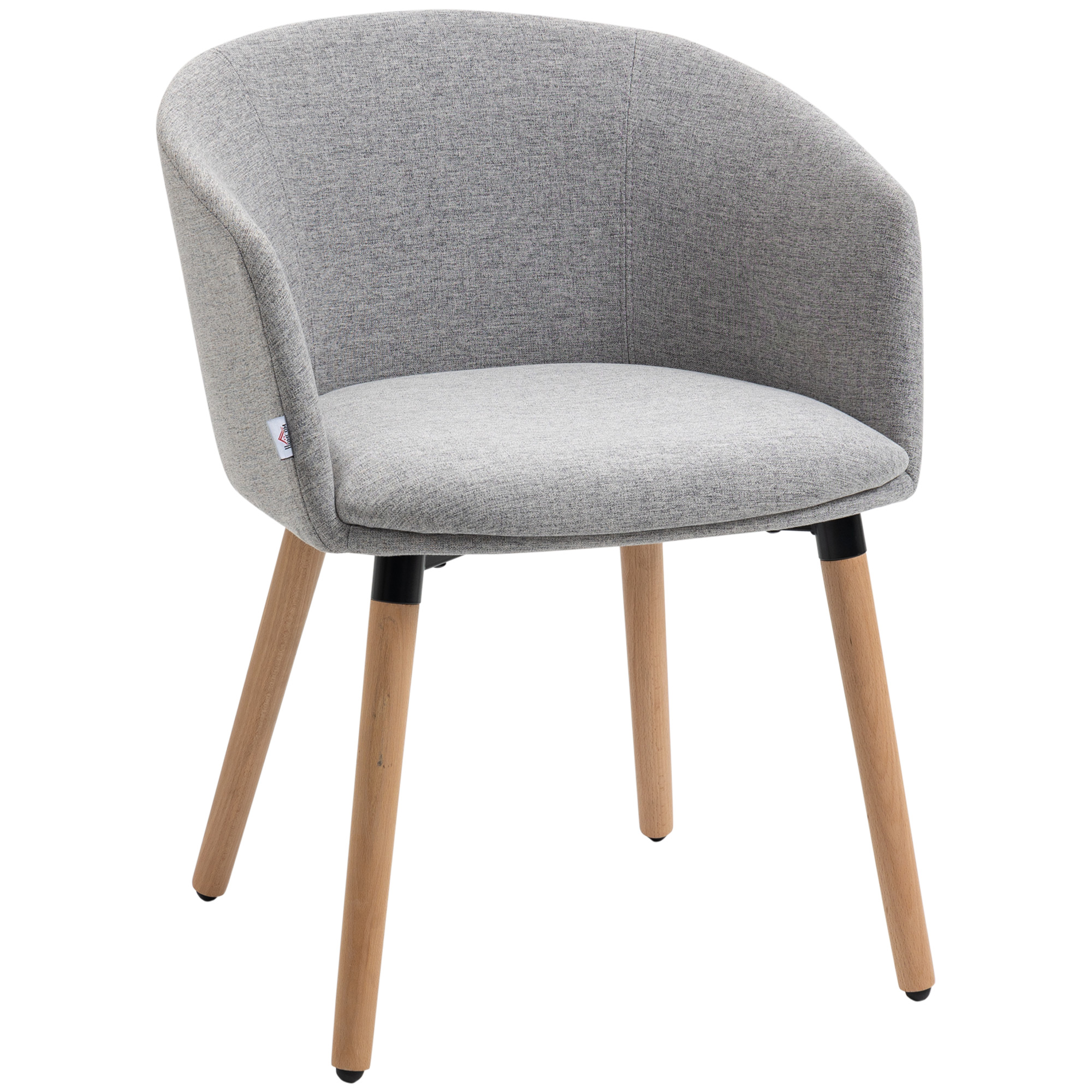HOMCOM Silla de Comedor Butaca de Salón Tapizada en Lino Sintético con Reposabrazos y Patas de Madera para Oficina Dormitorio Carga 120 kg 57x56x72 cm