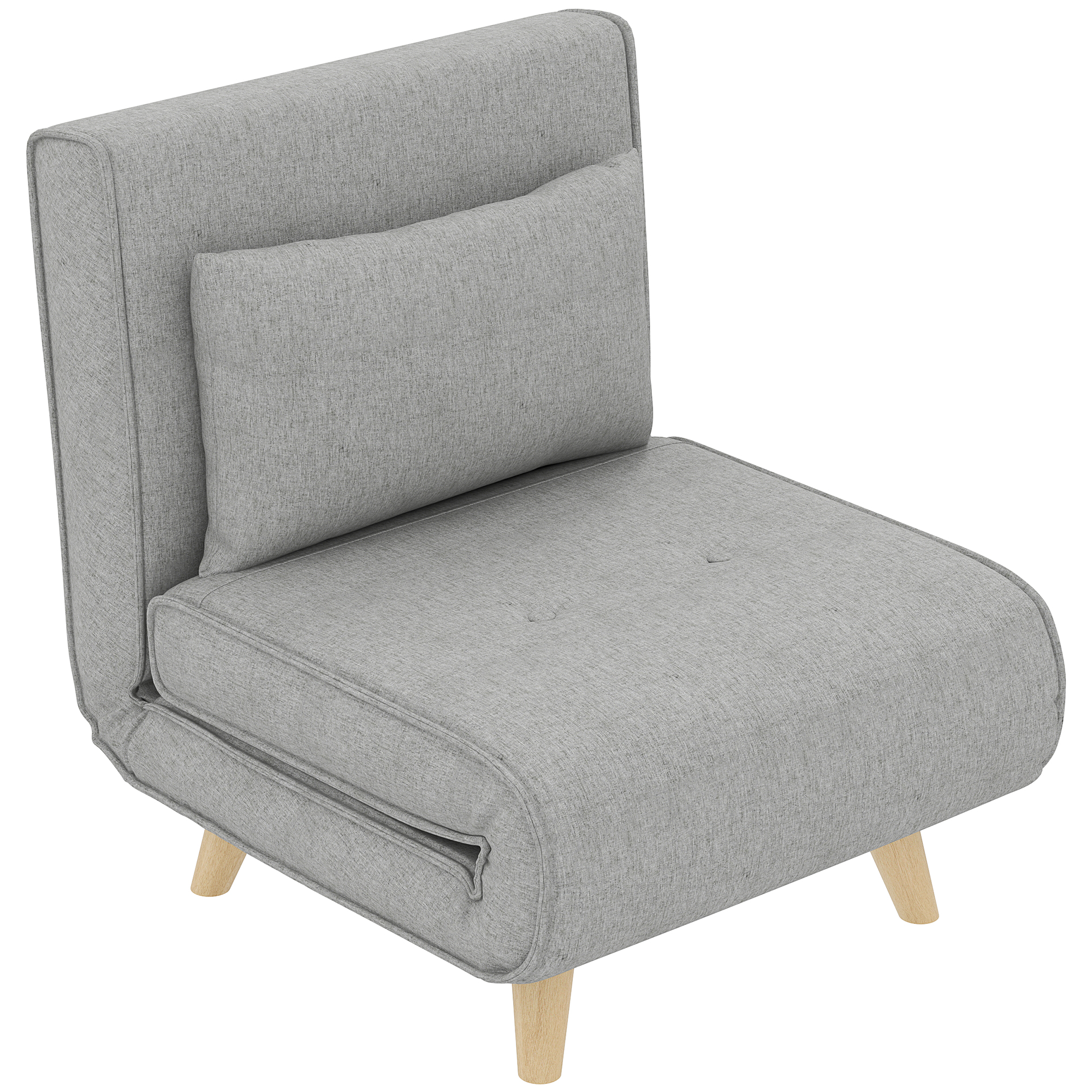 HOMCOM Sofá Cama de 1 Plaza 3 en 1, Sillón Cama Plegable, Tapizado en Lino Sintético, con Respaldo Ajustable en 6 Niveles, Almohada, Asiento Ancho, Patas de Madera,  72x78x79 cm, Gris