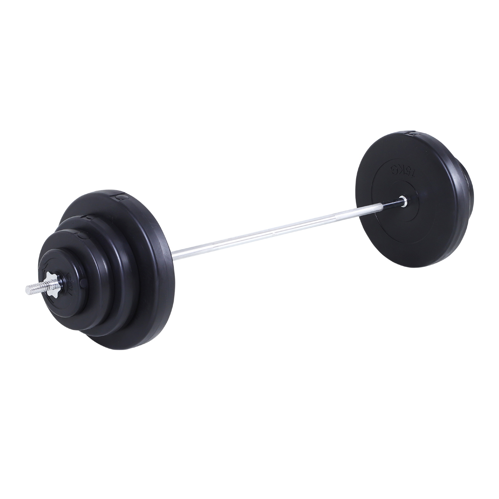 HOMCOM Barra de Pesas 70 kg con Mancuernas Set de Pesas Ajustables con 8 Discos 1,5kg 5kg 10kg 15kg y 1 Barra para Entrenamiento de Fuerza en Hogar Gimnasio Oficina 170x40,5x40,5 cm Negro