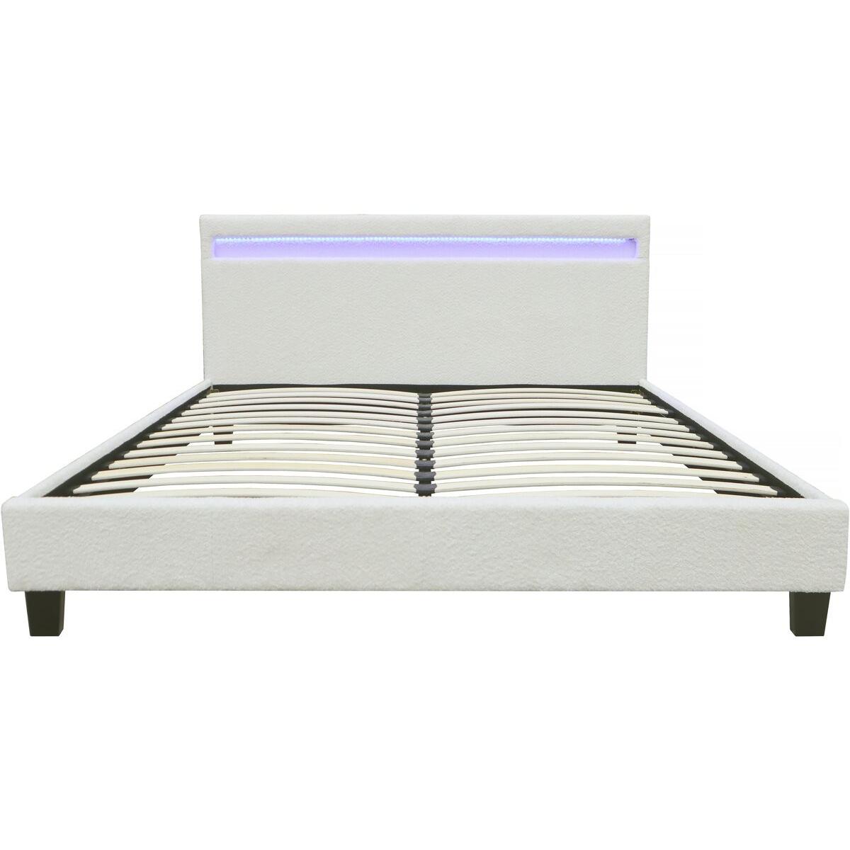 Habitat y Jardin - Cama de tela rizada "Maria" con LED 160x200cm - Crema