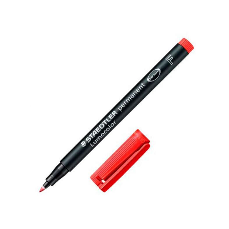 Staedtler lumocolor 318 rotulador permanente - punta fina redonda - trazo 0.6mm - capuchon con clip - secado rapido - color rojo (10 uds)