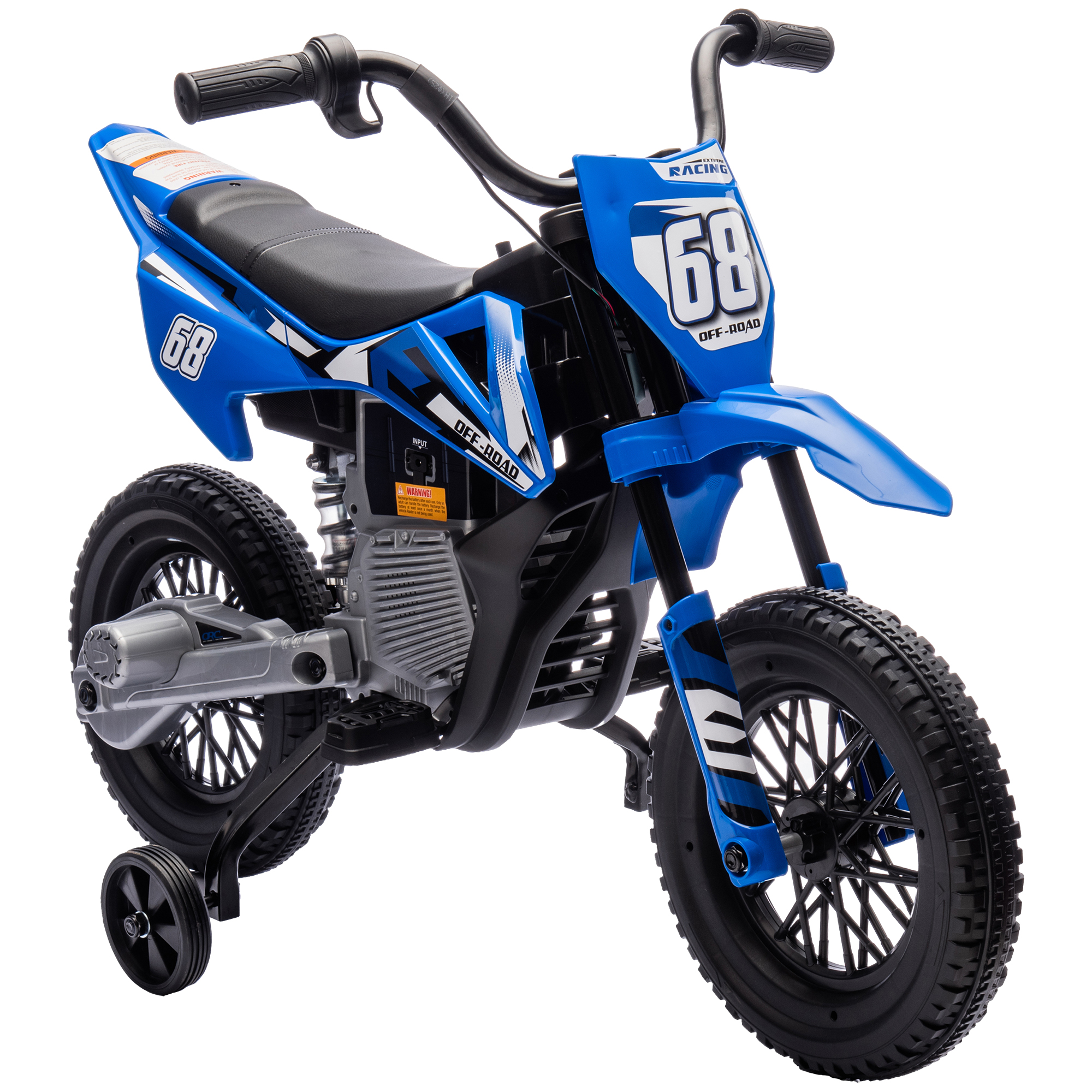 AIYAPLAY Moto Eléctrica para Niños 12V, Moto Eléctrica Infantil con 2 Motores, Suspensión Trasera, Ruedas de Apoyo Desmontables, Acelerador Giratorio, Música, Niños 3-6 Años, Altura 100-130 cm, Azul