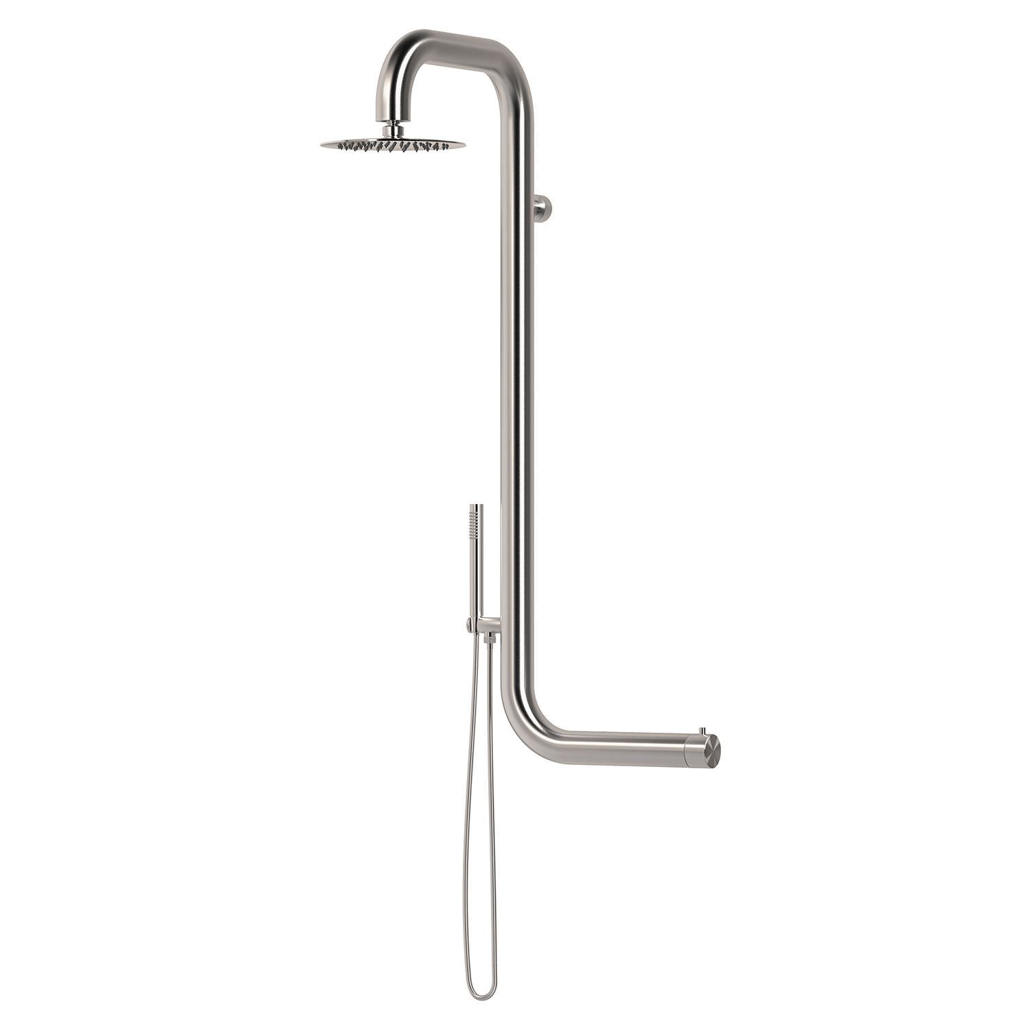 SINED Ducha de pared En Acero Inoxidable 316L Acabado Satinado con Mezclador y Ducha Grande Para Paredes y Exteriores e Interiores Agua Caliente y Fría Modelo DOCCIA CABRAS INOX