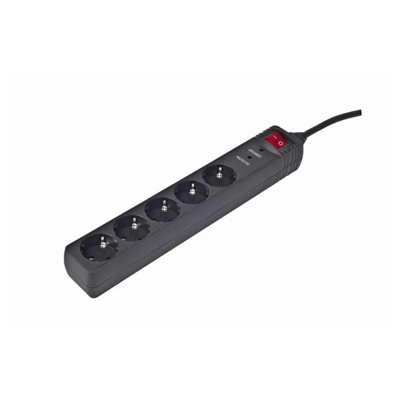 Gembird SPG5-C-10 Regleta Protectora de Sobretensión 5 Tomas Schuko con Interruptor 3m Negra