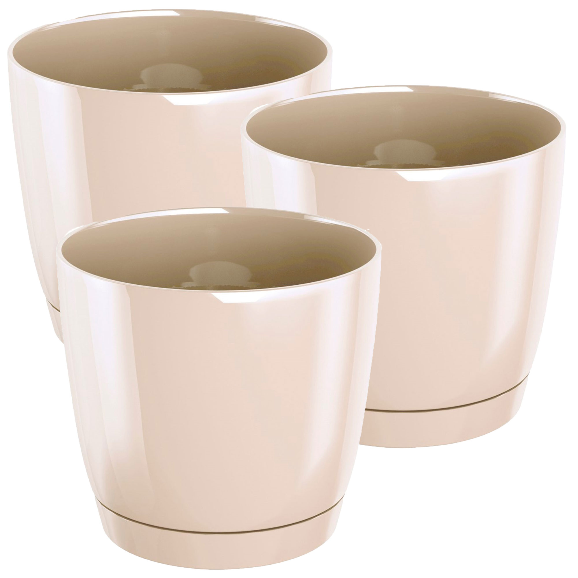 3x Maceta redonda de plastico WELLHOME Coubi Round P en color crema 12 (largo) x 12 (ancho) x 11 (altura) cm