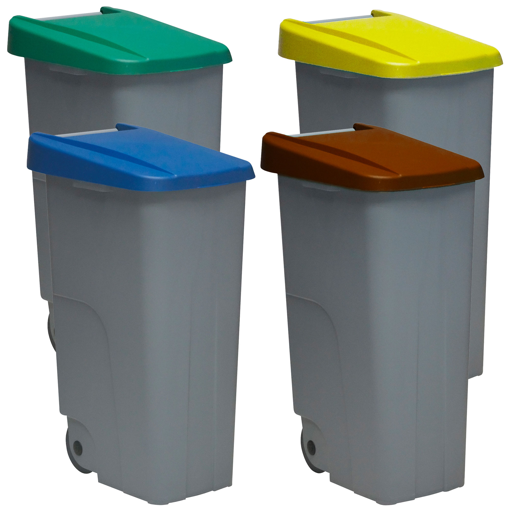 Denox Pack Reciclaje Contenedor Reciclo 110L Cerrado X4 Colores Azul/verde/amarillo/marrón