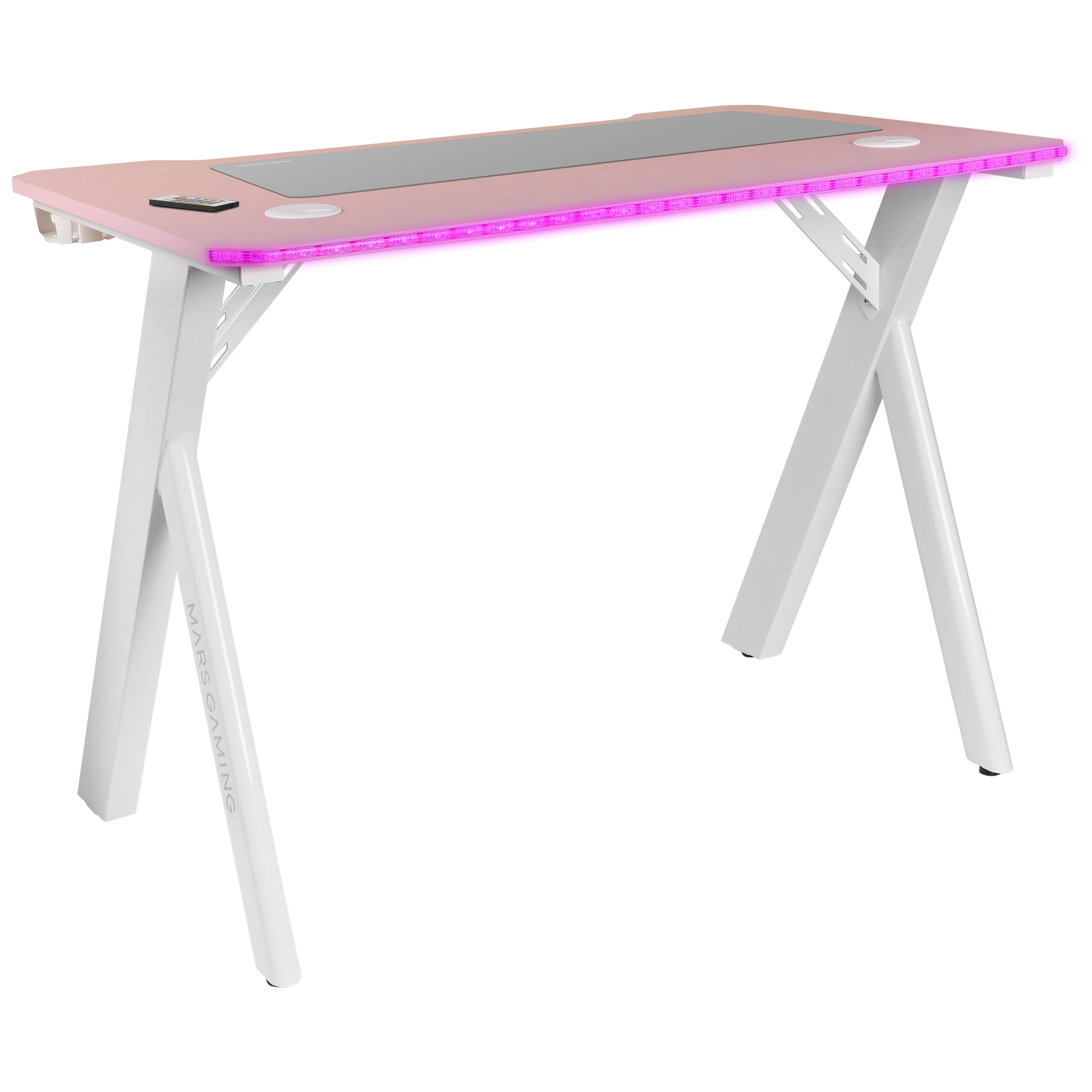 Mars Gaming MGD100RGB, Mesa Gaming RGB 100cm, Alfombrilla XXL, Soportes Externos, Mando a Distancia, Mesa RGB Negro, Rosa o Blanco