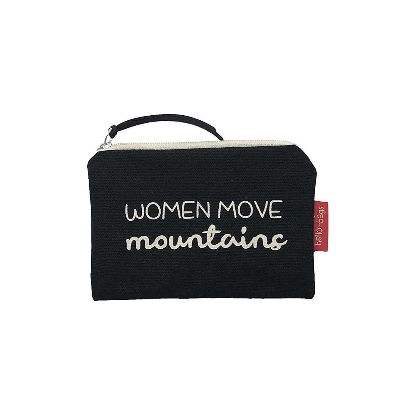Hello-Bags. Bolso Monedero / Billetero / Tarjetero con cremallera y forro interior. Exterior: Algodón 100%. Incluye sobre kraft de regalo. Modelo: "WOMENMOVE". Crudo / Negro. 14x10 cm.