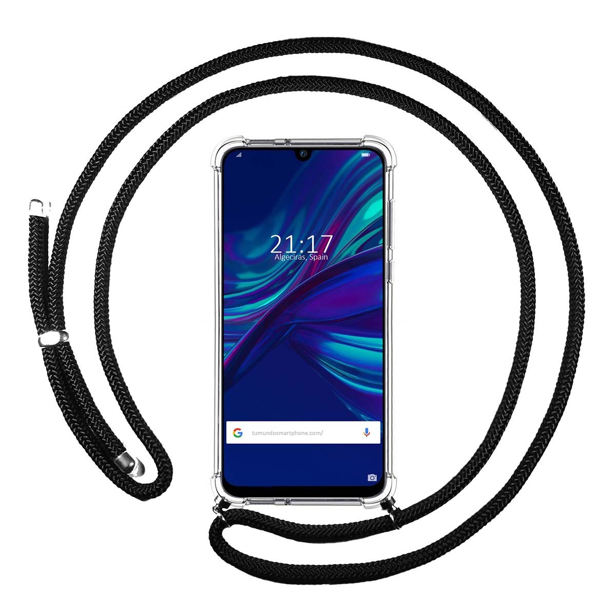 Tumundosmartphone Funda Colgante Transparente para Huawei P Smart 2019 / Honor 10 Lite con Cordon Negro
