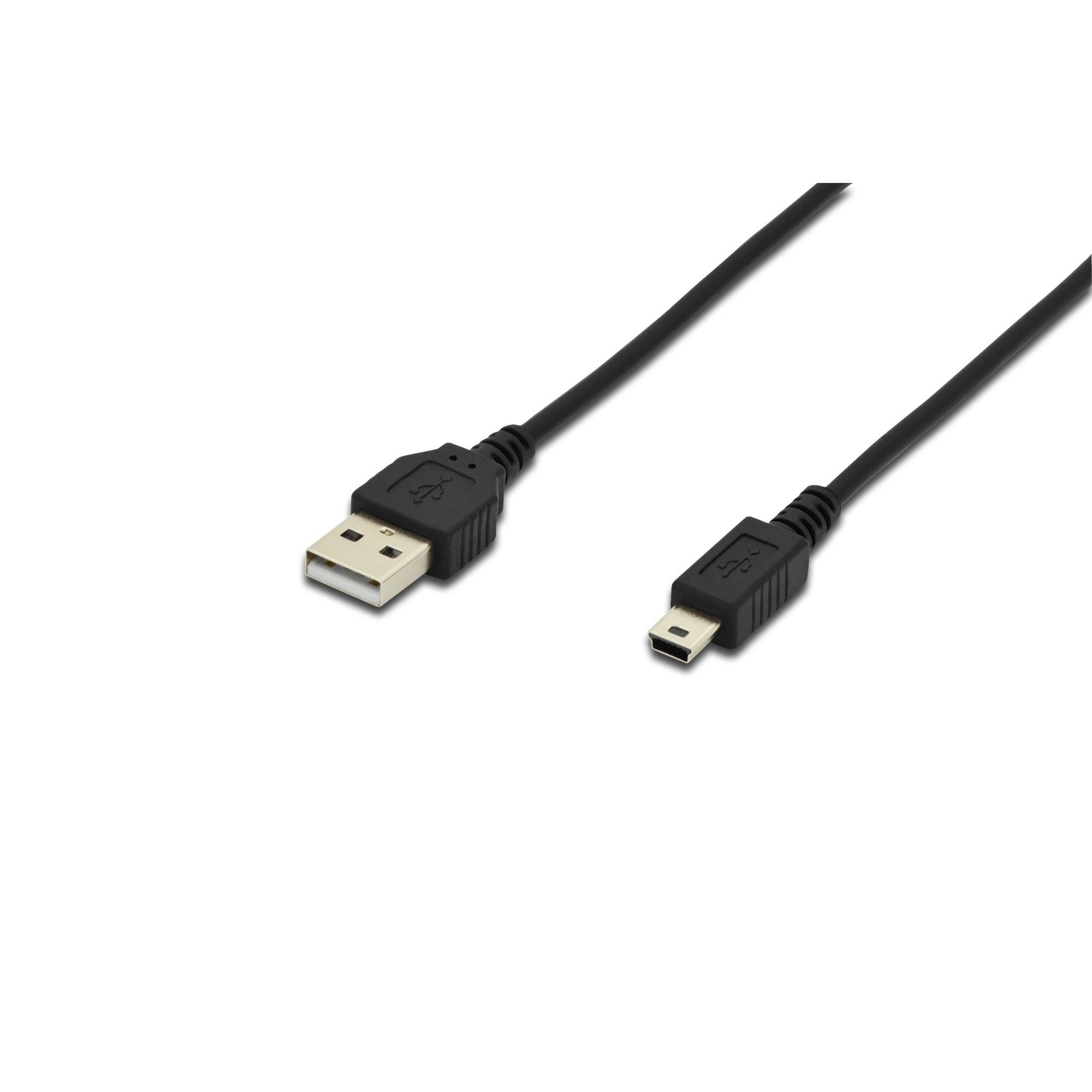 DIGITUS USB 2.0 Connection Cable-1.8 m - USB A (M) to USB Mini B (5 Pin) (M) - 480 Mbit/s-Version 1-Black
