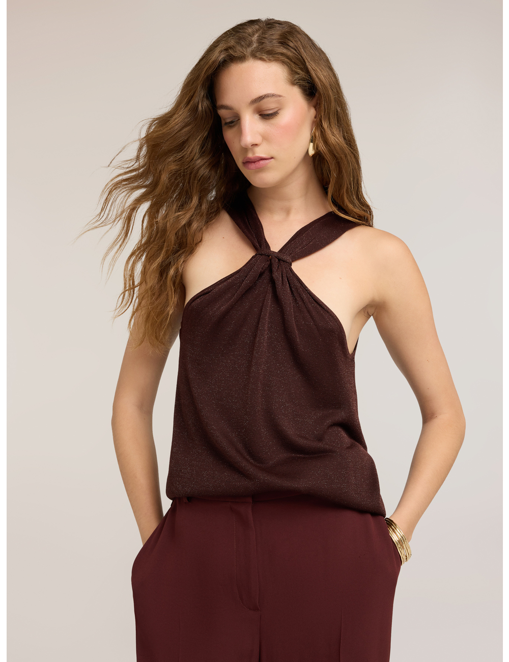 Motivi - Jersey fino de lurex con drapeado y cut-out